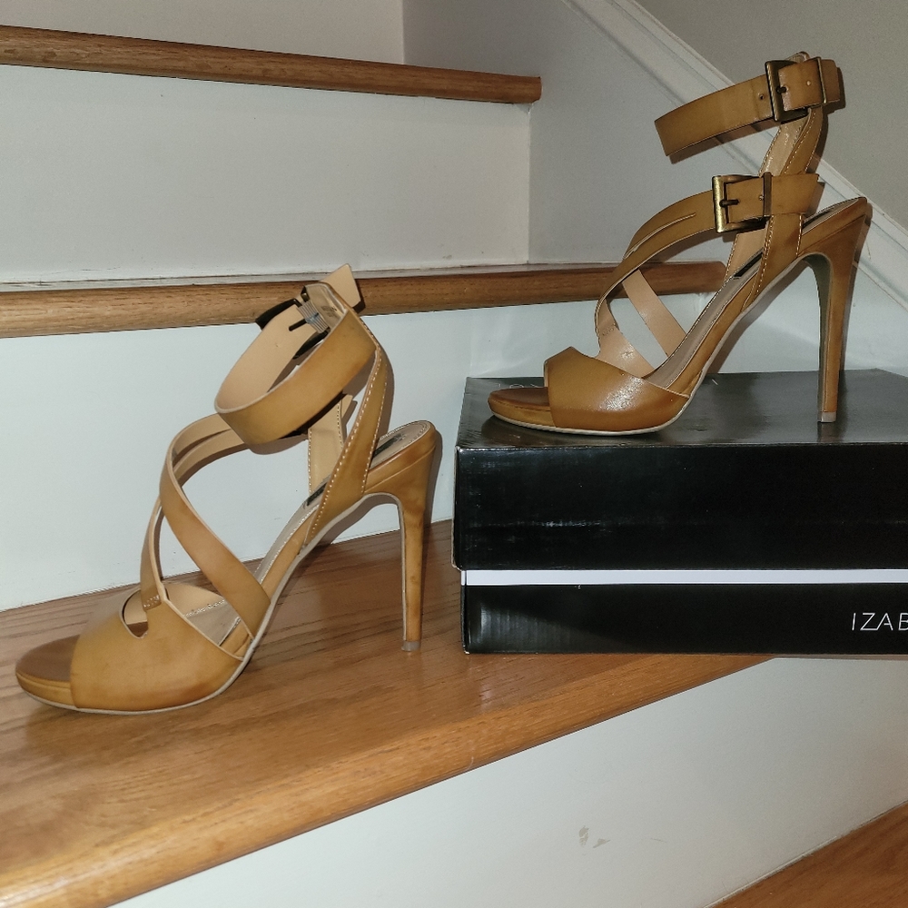 Tan & Brown Multistrap Heeled Sandals